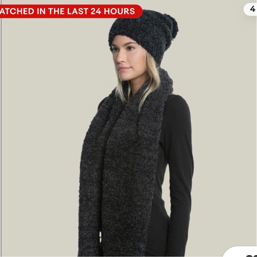 Barefoot Dreams Charcoal Knit Scarf and Beanie Set